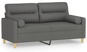 Sofa 2-osobowa z poduszkami, ciemnoszara, 140 cm, tkanina