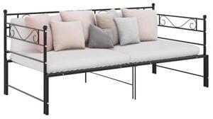 Sofa z wysuwaną ramą łóżka, czarna, metalowa, 90x200 cm