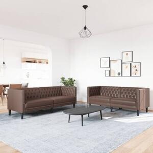 Zestaw 2-cz. wypoczynkowy chesterfield, brÄ zowy, sztuczna skÃ³ra