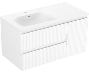 Mexen Rivel szafka łazienkowa 90 cm z umywalką Vela lewą, 2S, 1D, ryflowana, biała mat - 91A23-09047-3-BBFFF01-W23L01
