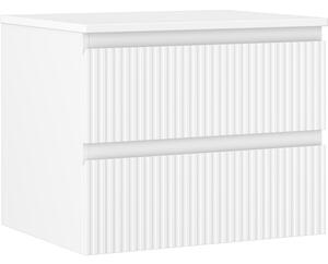 Mexen Rivel szafka łazienkowa podumywalkowa 60 cm z blatem, 2 szuflady, ryflowana , biała mat - 91A20-06047-2-BFFC01