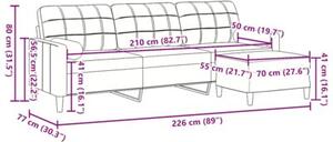 Sofa 3-osobowa z podnÃ³Å¼kiem, kremowa, 210 cm, aksamit