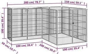 Kojec dla psa, 14 paneli, czarny, 50x100 cm, stal