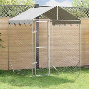 Kojec dla psa, z dachem, srebrny, 2x2x2,5 m, stal galwanizowana