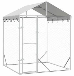 Kojec dla psa, z dachem, srebrny, 2x2x2,5 m, stal galwanizowana