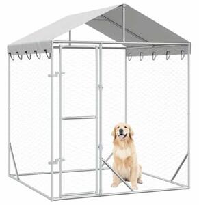Kojec dla psa, z dachem, srebrny, 2x2x2,5 m, stal galwanizowana
