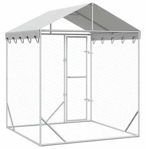 Kojec dla psa, z dachem, srebrny, 2x2x2,5 m, stal galwanizowana