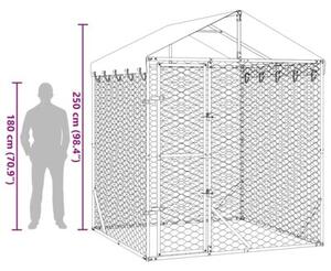 Kojec dla psa, z dachem, srebrny, 2x2x2,5 m, stal galwanizowana