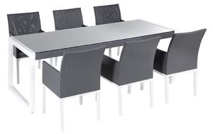 Zestaw obiadowy ogrodowy 6 poliestrowych krzeseł stół szklany blat Bacoli Beliani