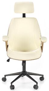 Designerski obrotowy fotel tapicerowany orzech + kremowy - Adler