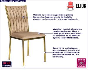 Beżowe nowoczesne welurowe krzesło z plecionką - Orvo