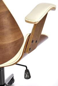 Designerski obrotowy fotel tapicerowany orzech + kremowy - Adler