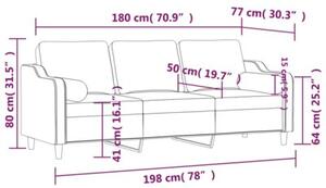 Sofa 3-osobowa z poduszkami, jasnoszara, 180 cm, tkanina