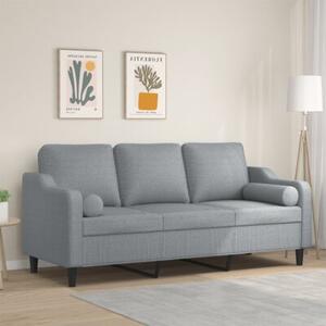 Sofa 3-osobowa z poduszkami, jasnoszara, 180 cm, tkanina