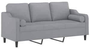 Sofa 3-osobowa z poduszkami, jasnoszara, 180 cm, tkanina
