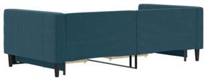 Sofa rozsuwana z szufladami, niebieska, 100x200 cm, aksamit