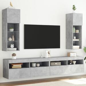 Szafki TV, z LED, 2 szt., szarość betonu, 30,5x30x90 cm