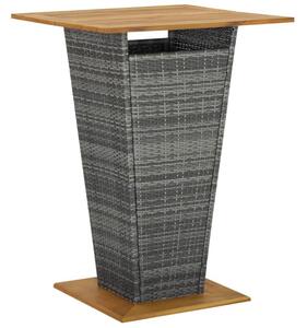 Stolik barowy, szary, 80x80x110 cm, rattan pe i lita akacja
