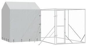 Kojec dla psa, z dachem, srebrny, 4x4x2,5 m, stal galwanizowana