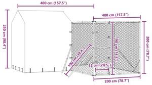Kojec dla psa, z dachem, srebrny, 4x4x2,5 m, stal galwanizowana