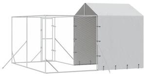 Kojec dla psa, z dachem, srebrny, 4x4x2,5 m, stal galwanizowana