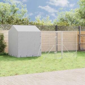 Kojec dla psa, z dachem, srebrny, 4x4x2,5 m, stal galwanizowana