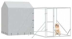 Kojec dla psa, z dachem, srebrny, 4x4x2,5 m, stal galwanizowana