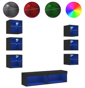 8-częściowy zestaw mebli TV z LED, czarny