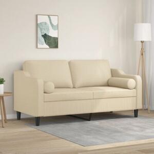 Sofa 2-osobowa z poduszkami, kremowa, 140 cm, tkanina