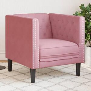 Fotel chesterfield, rÃ³Å¼owy, tapicerowany aksamitem