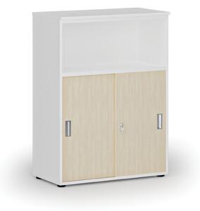 Szafa biurowa kombinowana z drzwiami przesuwnymi PRIMO WHITE, 1087 x 800 x 420 mm, biały/grafit