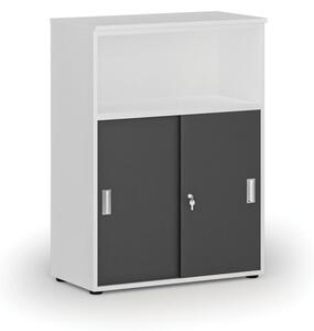 Szafa biurowa kombinowana z drzwiami przesuwnymi PRIMO WHITE, 1087 x 800 x 420 mm, biały/grafit