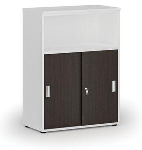 Szafa biurowa kombinowana z drzwiami przesuwnymi PRIMO WHITE, 1087 x 800 x 420 mm, biały/wenge