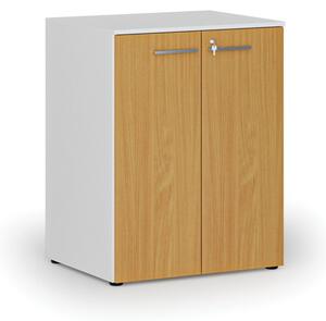 Szafa biurowa z drzwiami PRIMO WHITE, 2 półki, 1027 x 800 x 640 mm, biały/buk