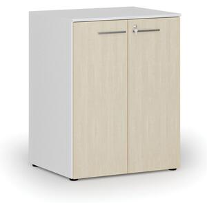 Szafa biurowa z drzwiami PRIMO WHITE, 2 półki, 1027 x 800 x 640 mm, biały/brzoza