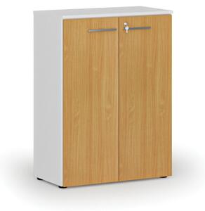Szafa biurowa z drzwiami PRIMO WHITE, 1087 x 800 x 420 mm, biały/buk