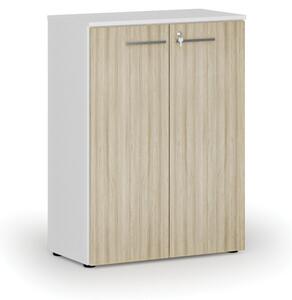 Szafa biurowa z drzwiami PRIMO WHITE, 1087 x 800 x 420 mm, biały/dąb naturalny