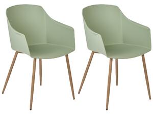 Zestaw 2 krzeseł plastikowych jasne drewno metalowe nogi jasnozielone Fonda II Beliani