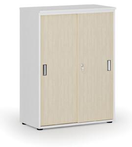 Szafa biurowa z drzwiami przesuwnymi PRIMO WHITE, 1087 x 800 x 420 mm, biały/orzech