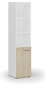 Szafa biurowa kombinowana PRIMO WHITE, drzwi na 2 poziomach, 1781 x 400 x 420 mm, biały/dąb naturalny