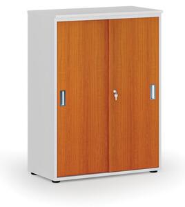 Szafa biurowa z drzwiami przesuwnymi PRIMO WHITE, 1087 x 800 x 420 mm, biały/wiśnia