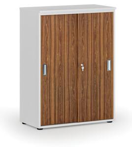 Szafa biurowa z drzwiami przesuwnymi PRIMO WHITE, 1087 x 800 x 420 mm, biały/orzech