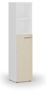 Szafa biurowa kombinowana PRIMO WHITE, drzwi na 3 poziomach, 1781 x 400 x 420 mm, biały/brzoza