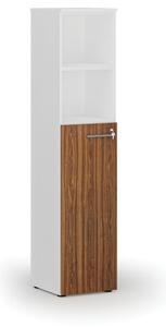 Szafa biurowa kombinowana PRIMO WHITE, drzwi na 3 poziomach, 1781 x 400 x 420 mm, biały/orzech