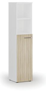Szafa biurowa kombinowana PRIMO WHITE, drzwi na 3 poziomach, 1781 x 400 x 420 mm, biały/dąb naturalny