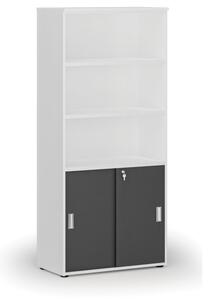 Szafa biurowa kombinowana PRIMO WHITE, drzwi przesuwne na 2 poziomach, 1781 x 800 x 420 mm, biały/grafit