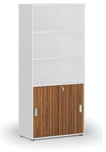 Szafa biurowa kombinowana PRIMO WHITE, drzwi przesuwne na 2 poziomach, 1781 x 800 x 420 mm, biały/orzech