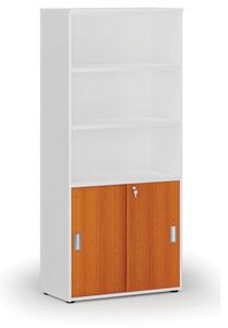 Szafa biurowa kombinowana PRIMO WHITE, drzwi przesuwne na 2 poziomach, 1781 x 800 x 420 mm, biały/wiśnia