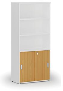 Szafa biurowa kombinowana PRIMO WHITE, drzwi przesuwne na 2 poziomach, 1781 x 800 x 420 mm, biały/buk