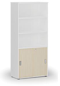 Szafa biurowa kombinowana PRIMO WHITE, drzwi przesuwne na 2 poziomach, 1781 x 800 x 420 mm, biały/grafit